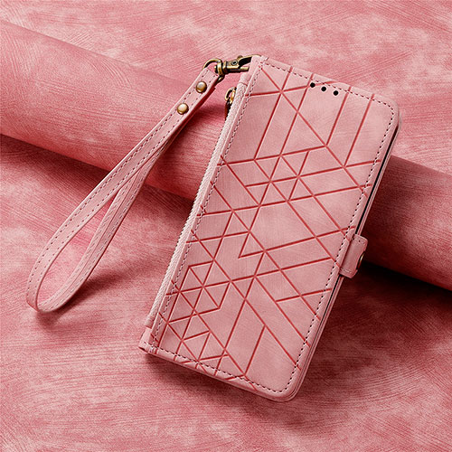 Leather Case Stands Flip Cover Holder S18D for Motorola Moto Edge Plus (2022) 5G Pink