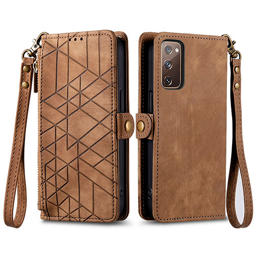 Leather Case Stands Flip Cover Holder S18D for Samsung Galaxy S20 FE 5G Brown