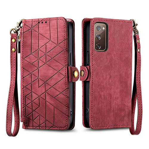 Leather Case Stands Flip Cover Holder S18D for Samsung Galaxy S20 FE 5G Red