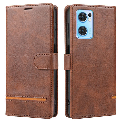 Leather Case Stands Flip Cover Holder SY1 for Oppo Reno7 SE 5G Brown