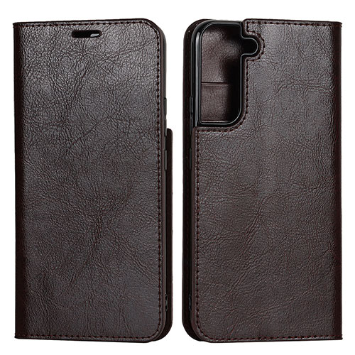 Leather Case Stands Flip Cover Holder T01D for Samsung Galaxy S21 Plus 5G Brown