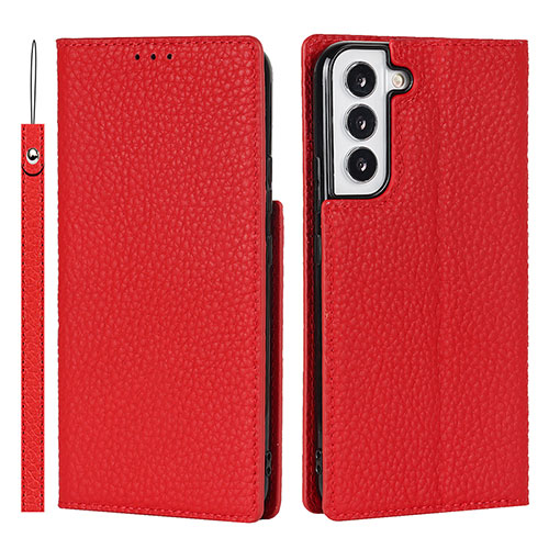 Leather Case Stands Flip Cover Holder T02D for Samsung Galaxy S21 FE 5G Red