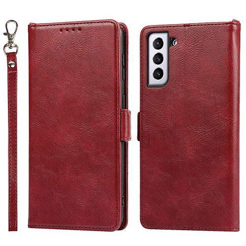 Leather Case Stands Flip Cover Holder T04D for Samsung Galaxy S21 5G Red