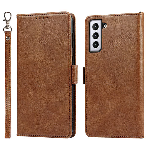 Leather Case Stands Flip Cover Holder T04D for Samsung Galaxy S21 Plus 5G Brown