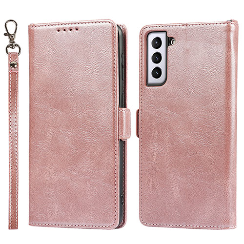 Leather Case Stands Flip Cover Holder T04D for Samsung Galaxy S21 Plus 5G Rose Gold