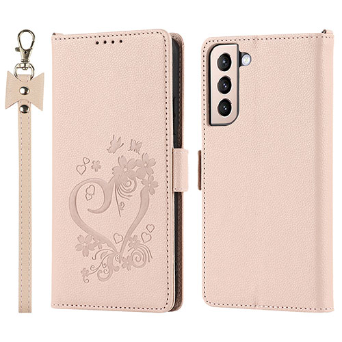 Leather Case Stands Flip Cover Holder T05D for Samsung Galaxy S21 5G Pink