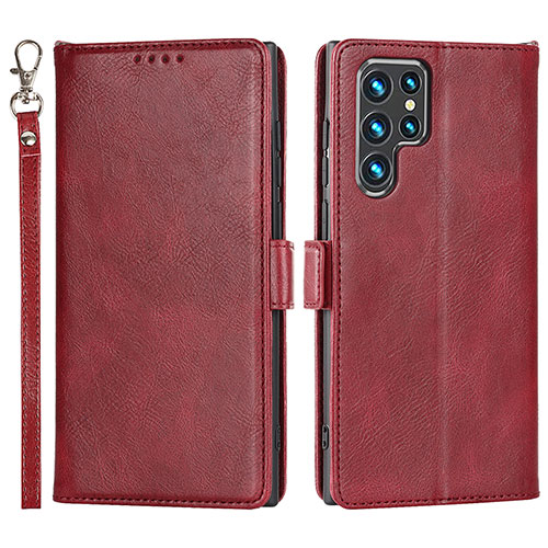 Leather Case Stands Flip Cover Holder T05D for Samsung Galaxy S21 Ultra 5G Red