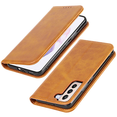 Leather Case Stands Flip Cover Holder T06D for Samsung Galaxy S21 5G Khaki