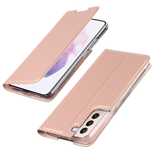Leather Case Stands Flip Cover Holder T07D for Samsung Galaxy S23 Plus 5G Rose Gold