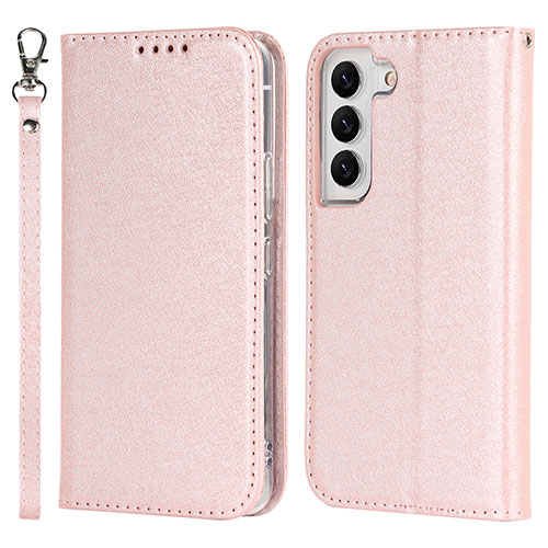 Leather Case Stands Flip Cover Holder T08D for Samsung Galaxy S22 Plus 5G Rose Gold