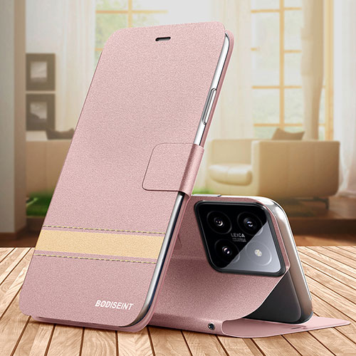 Leather Case Stands Flip Cover Holder TB1 for Xiaomi Mi 14 Pro 5G Rose Gold