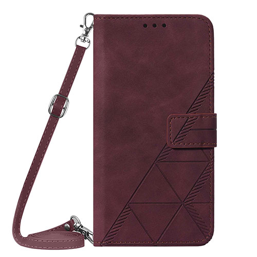 Leather Case Stands Flip Cover Holder Y01B for Apple iPhone 13 Pro Max Red Wine