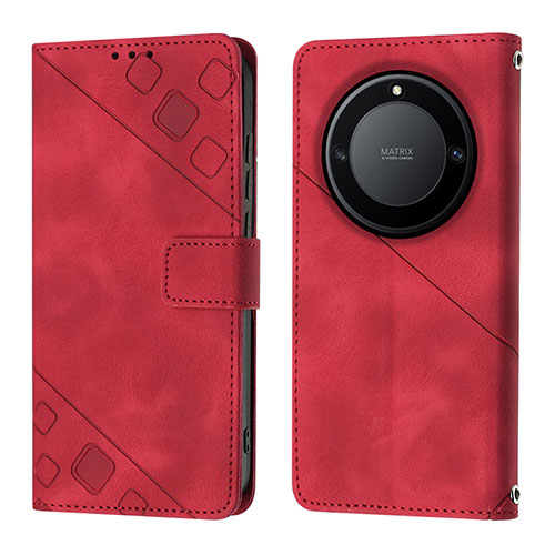 Leather Case Stands Flip Cover Holder Y01B for Huawei Honor Magic5 Lite 5G Red