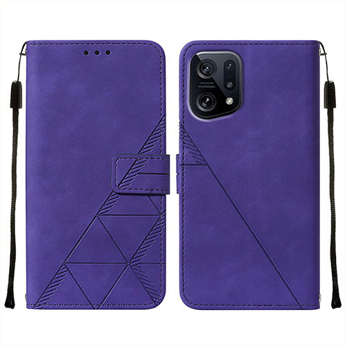 Leather Case Stands Flip Cover Holder Y01B for Oppo Find X5 5G Purple
