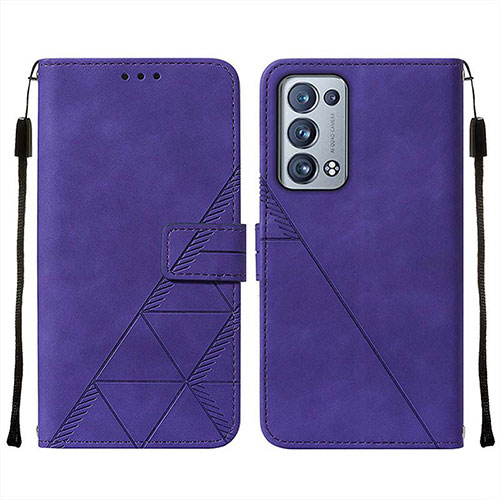 Leather Case Stands Flip Cover Holder Y01B for Oppo Reno6 Pro 5G Purple
