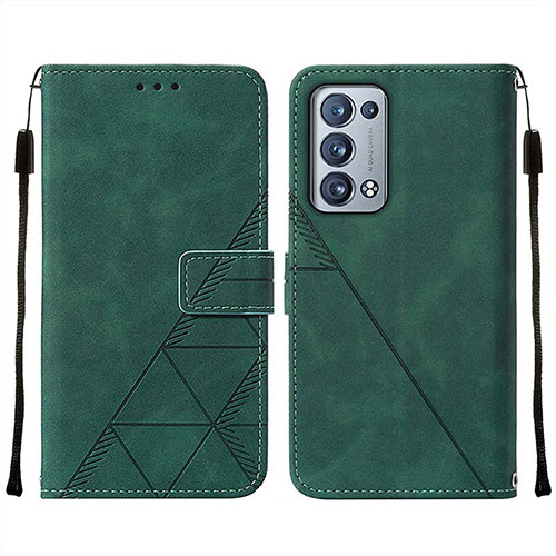 Leather Case Stands Flip Cover Holder Y01B for Oppo Reno6 Pro+ Plus 5G Green