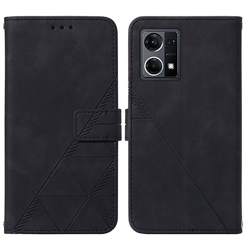 Leather Case Stands Flip Cover Holder Y01B for Oppo Reno7 4G Black