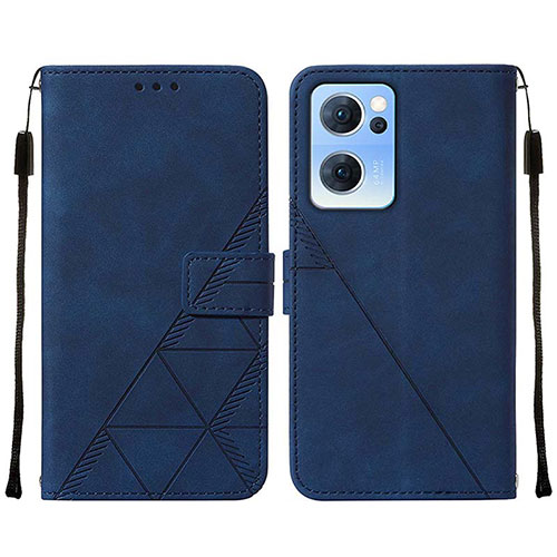 Leather Case Stands Flip Cover Holder Y01B for Oppo Reno7 5G Blue