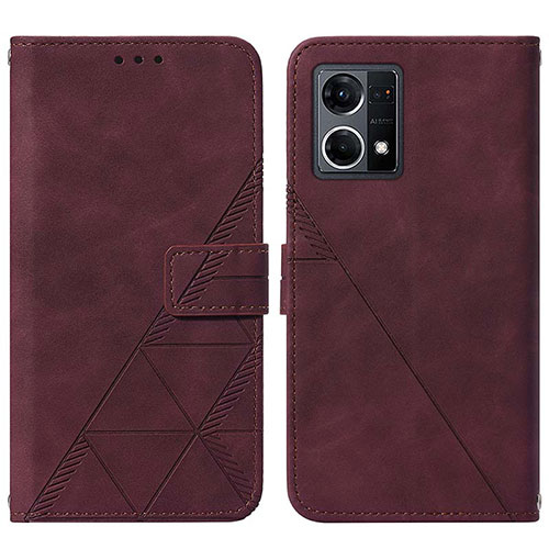 Leather Case Stands Flip Cover Holder Y01B for Oppo Reno8 4G Red Wine