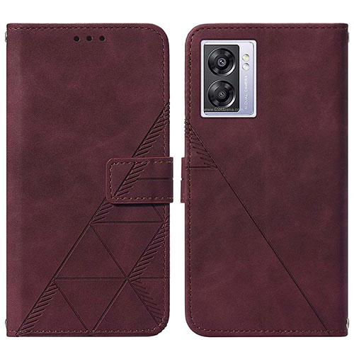 Leather Case Stands Flip Cover Holder Y01B for Realme V23 5G Red Wine