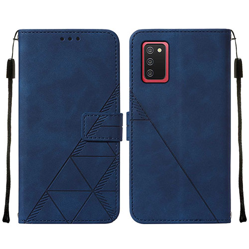 Leather Case Stands Flip Cover Holder Y01B for Samsung Galaxy A02s Blue