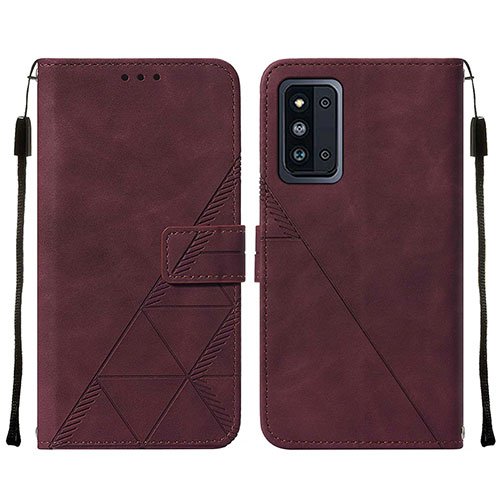 Leather Case Stands Flip Cover Holder Y01B for Samsung Galaxy F52 5G Red Wine
