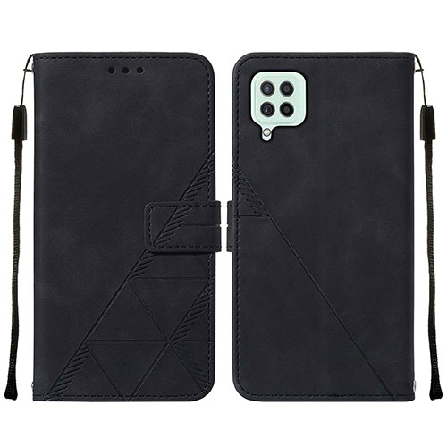 Leather Case Stands Flip Cover Holder Y01B for Samsung Galaxy M22 4G Black