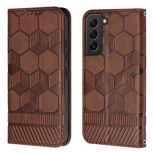 Leather Case Stands Flip Cover Holder Y01B for Samsung Galaxy S21 5G Brown