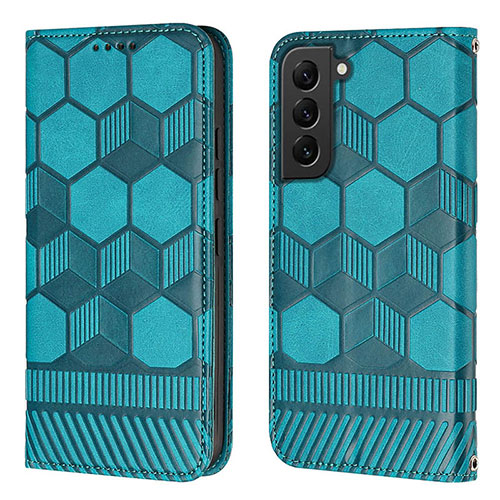 Leather Case Stands Flip Cover Holder Y01B for Samsung Galaxy S22 5G Cyan