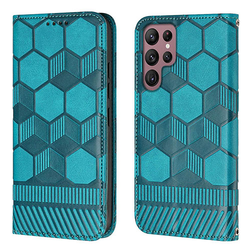 Leather Case Stands Flip Cover Holder Y01B for Samsung Galaxy S23 Ultra 5G Cyan