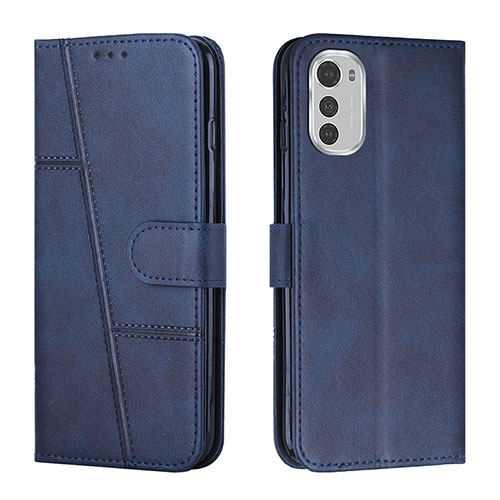 Leather Case Stands Flip Cover Holder Y01X for Motorola Moto E32 Blue