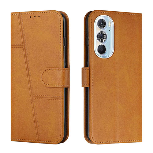 Leather Case Stands Flip Cover Holder Y01X for Motorola Moto Edge X30 5G Light Brown