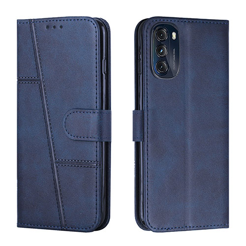 Leather Case Stands Flip Cover Holder Y01X for Motorola Moto G 5G (2022) Blue
