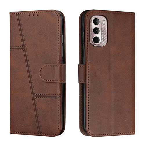 Leather Case Stands Flip Cover Holder Y01X for Motorola Moto G Stylus (2022) 4G Brown