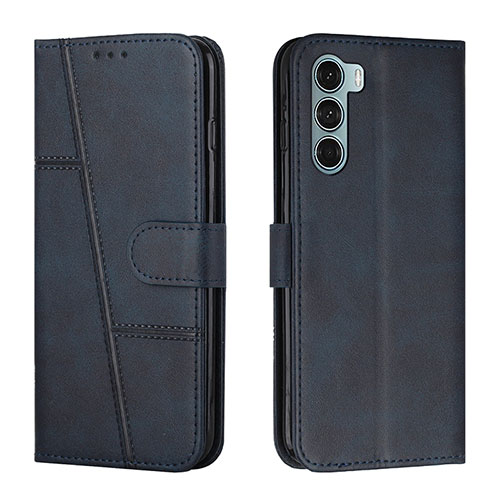 Leather Case Stands Flip Cover Holder Y01X for Motorola Moto G200 5G Blue