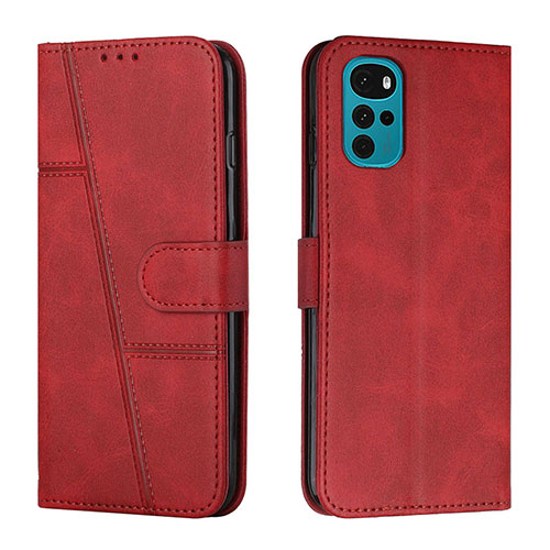 Leather Case Stands Flip Cover Holder Y01X for Motorola Moto G22 Red