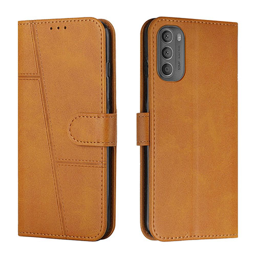 Leather Case Stands Flip Cover Holder Y01X for Motorola Moto G41 Light Brown
