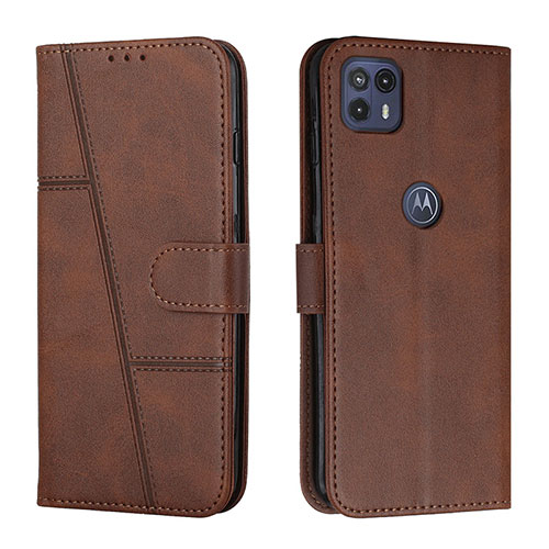 Leather Case Stands Flip Cover Holder Y01X for Motorola Moto G50 5G Brown