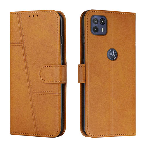 Leather Case Stands Flip Cover Holder Y01X for Motorola Moto G50 5G Light Brown
