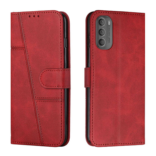 Leather Case Stands Flip Cover Holder Y01X for Motorola Moto G51 5G Red