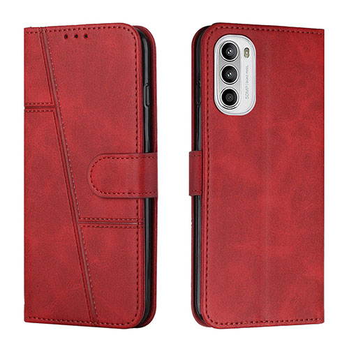 Leather Case Stands Flip Cover Holder Y01X for Motorola MOTO G52 Red