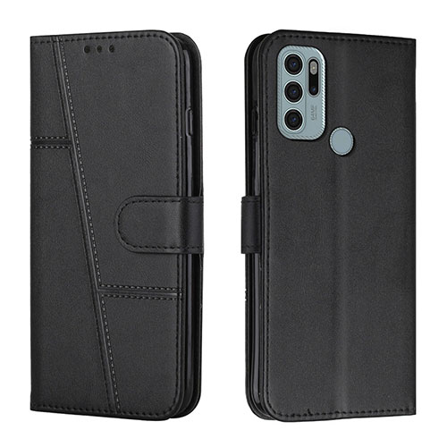 Leather Case Stands Flip Cover Holder Y01X for Motorola Moto G60s Black
