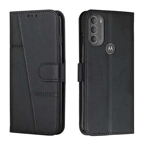 Leather Case Stands Flip Cover Holder Y01X for Motorola Moto G71 5G Black