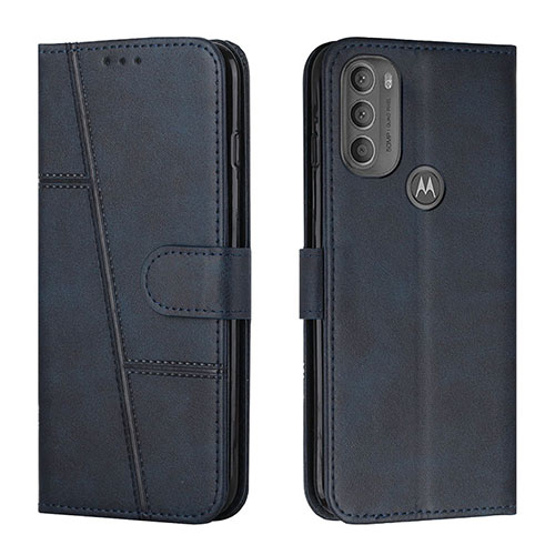 Leather Case Stands Flip Cover Holder Y01X for Motorola Moto G71 5G Blue
