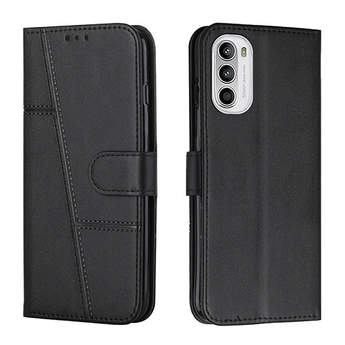Leather Case Stands Flip Cover Holder Y01X for Motorola Moto G82 5G Black