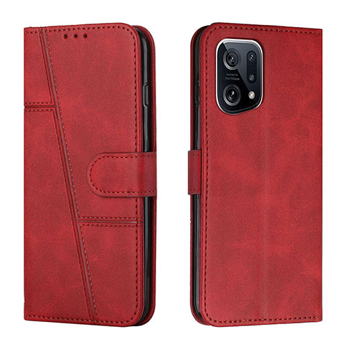 Leather Case Stands Flip Cover Holder Y01X for Oppo Find X5 5G Red