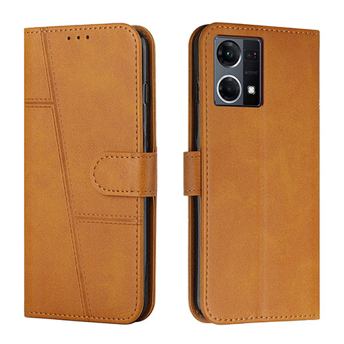 Leather Case Stands Flip Cover Holder Y01X for Oppo Reno7 4G Light Brown