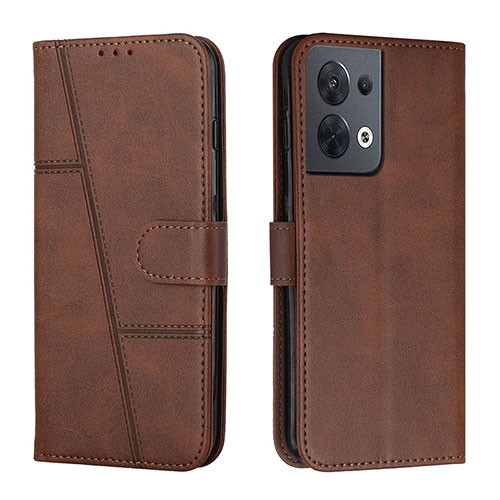 Leather Case Stands Flip Cover Holder Y01X for Oppo Reno9 Pro 5G Brown