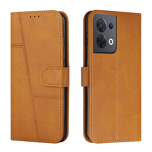 Leather Case Stands Flip Cover Holder Y01X for Oppo Reno9 Pro 5G Light Brown