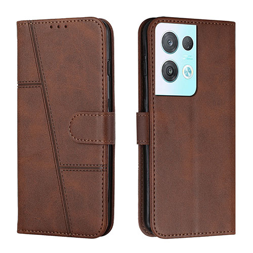 Leather Case Stands Flip Cover Holder Y01X for Oppo Reno9 Pro+ Plus 5G Brown